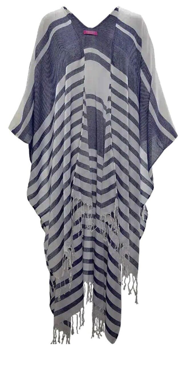Isaac Mizrahi Striped Kimono Wrap Fringe Poncho Ruana One Size New with Tags